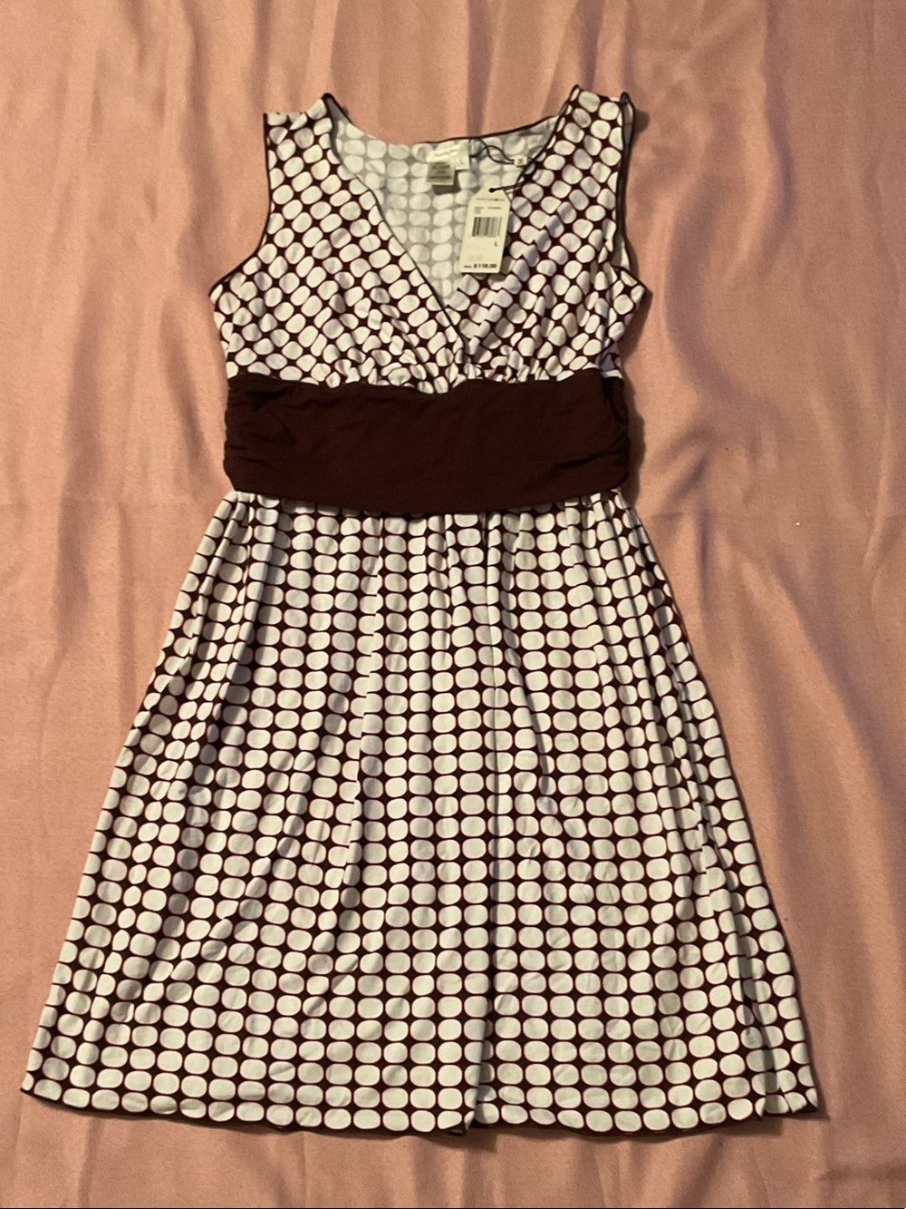 Sophie Max White and Brown Polka Dot Sleeveless Fit & Flare Dress